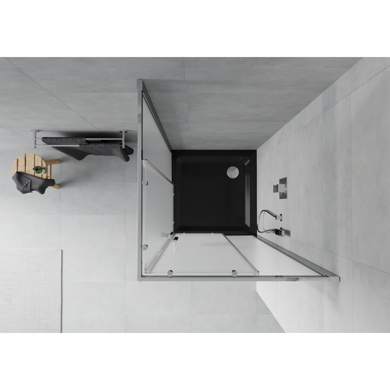 Mexen Rio square shower cabin 70 x 70 cm, frosted, chrome + Flat tray, black - 860-070-070-01-30-4070