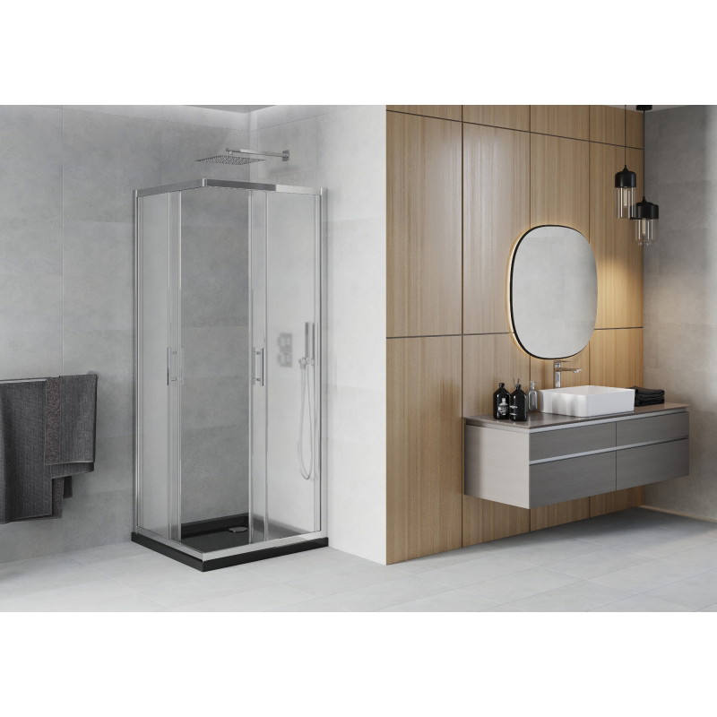 Mexen Rio square shower cabin 70 x 70 cm, frosted, chrome + Flat tray, black - 860-070-070-01-30-4070