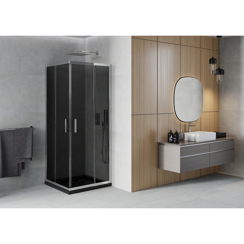 Mexen Rio square shower cabin 70 x 70 cm, graphite, chrome + Flat shower tray, black - 860-070-070-01-40-4070