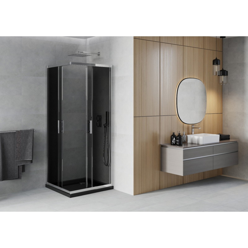 Mexen Rio 70 x 70 cm square shower cabin, graphite, chrome + Flat black shower tray - 860-070-070-01-40-4070