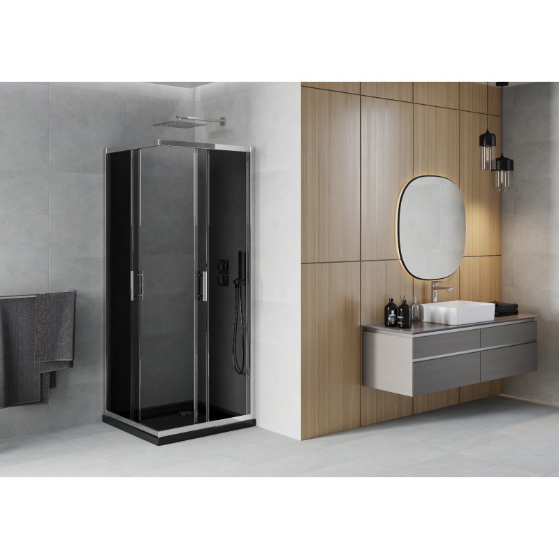 Mexen Rio square shower cabin 70 x 70 cm, graphite, chrome + Flat shower tray, black - 860-070-070-01-40-4070