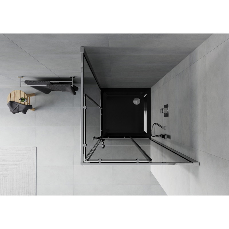 Mexen Rio 70 x 70 cm square shower cabin, graphite, chrome + Flat black shower tray - 860-070-070-01-40-4070