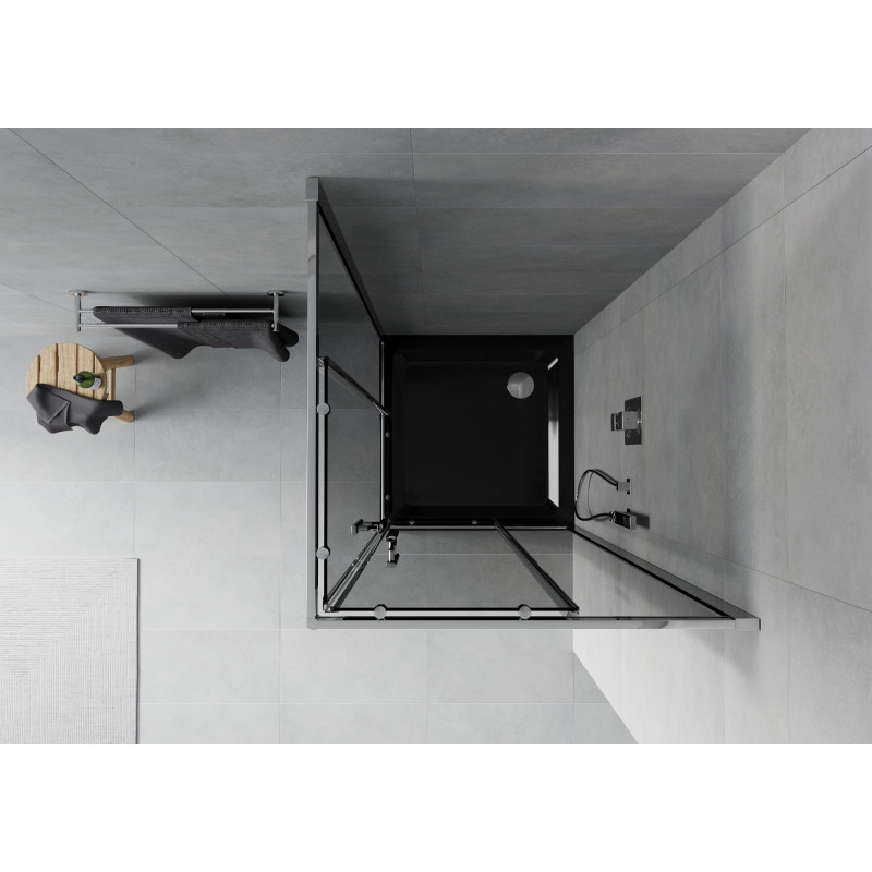 Mexen Rio square shower cabin 70 x 70 cm, graphite, chrome + Flat shower tray, black - 860-070-070-01-40-4070