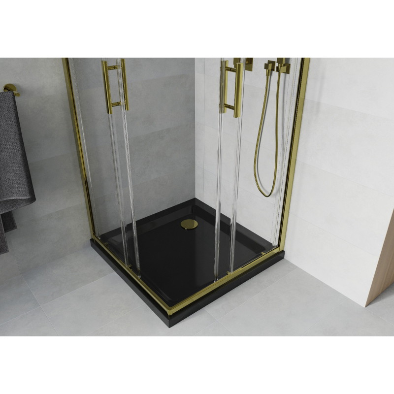 Mexen Rio square shower cabin 70 x 70 cm, transparent, gold + Flat, black shower tray - 860-070-070-50-00-4070G
