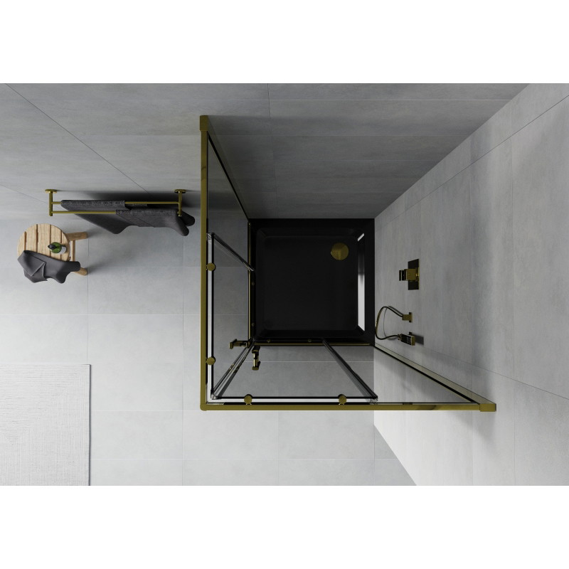 Mexen Rio square shower cabin 70 x 70 cm, graphite, gold + Flat shower tray, black - 860-070-070-50-40-4070G