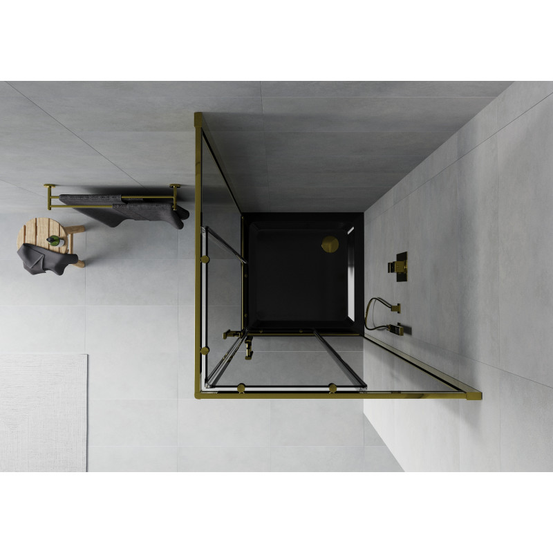 Mexen Rio square shower cabin 70 x 70 cm, graphite, gold + Flat tray, black - 860-070-070-50-40-4070G