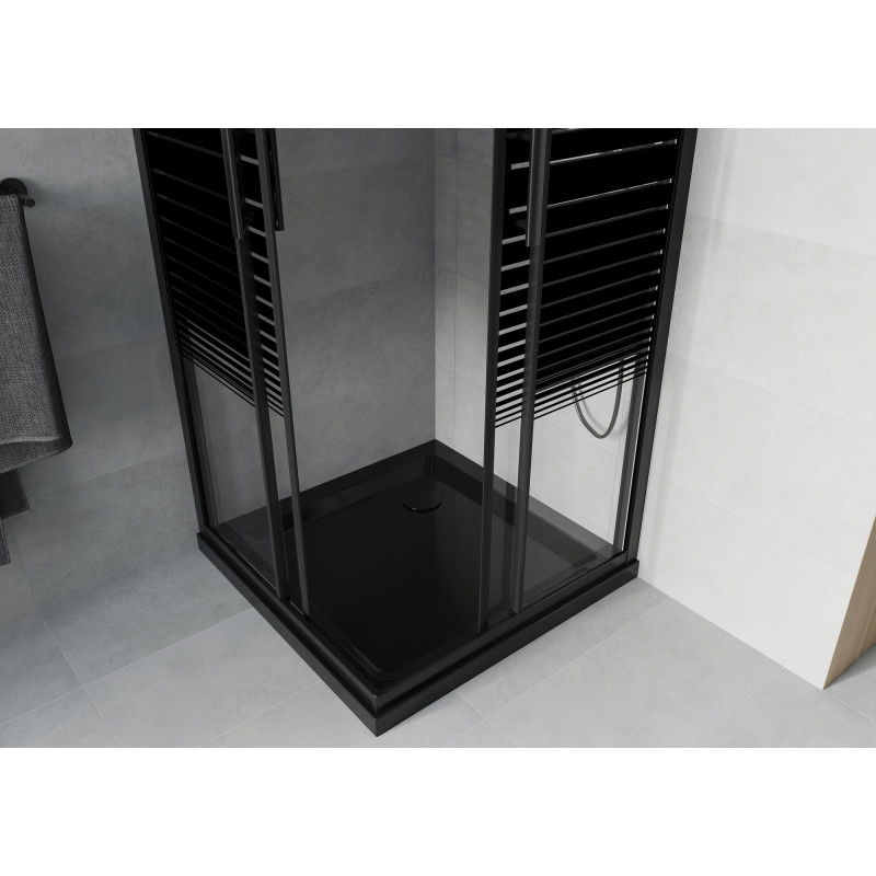 Mexen Rio square shower cabin 70 x 70 cm, black stripes, black + Flat tray, black - 860-070-070-70-20-4070B