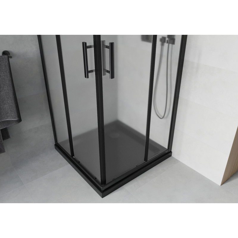 Mexen Rio Square Shower Enclosure 70 x 70 cm, Frosted, Black + Flat Tray, Black - 860-070-070-70-30-4070B