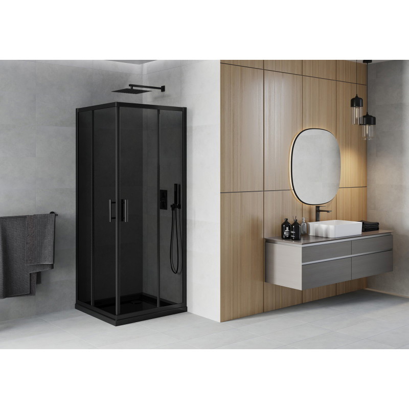 Mexen Rio square shower cabin 70 x 70 cm, graphite, black + Flat tray, black - 860-070-070-70-40-4070B