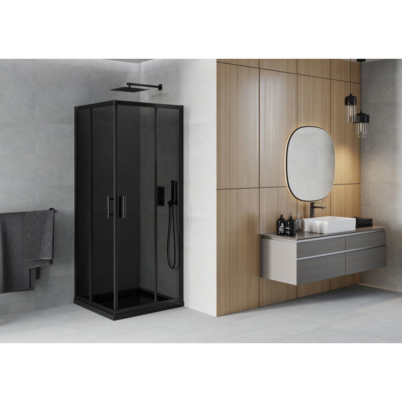 Mexen Rio square shower enclosure 70 x 70 cm, graphite, black + Flat tray, black - 860-070-070-70-40-4070B