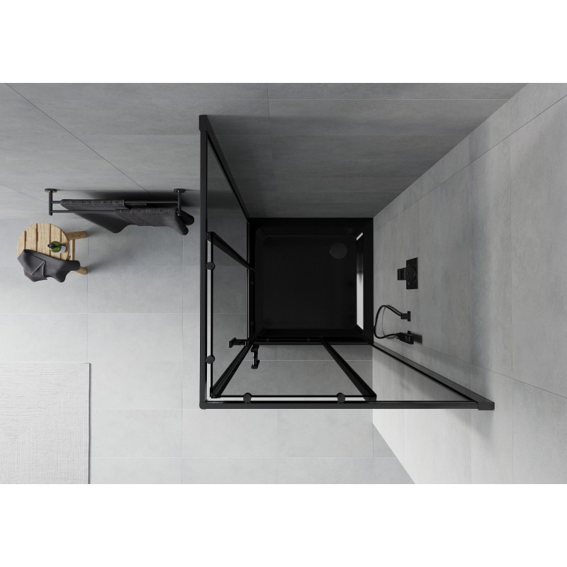 Mexen Rio Square Shower Cabin 70 x 70 cm, Graphite, Black + Flat Black Shower Tray - 860-070-070-70-40-4070B