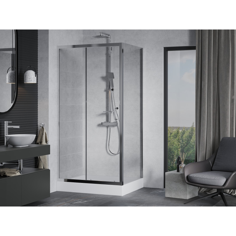 Mexen Apia sliding shower cabin 100 x 80 cm, transparent, chrome + Rio shower tray - 840-100-080-01-00-4510