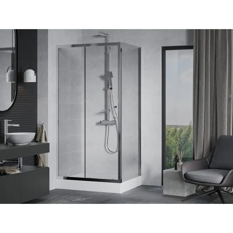 Mexen Apia sliding shower enclosure 100 x 80 cm, transparent, chrome + Rio shower tray - 840-100-080-01-00-4510
