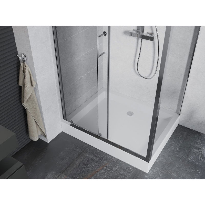 Mexen Apia sliding shower enclosure 100 x 80 cm, transparent, chrome + Rio shower tray - 840-100-080-01-00-4510