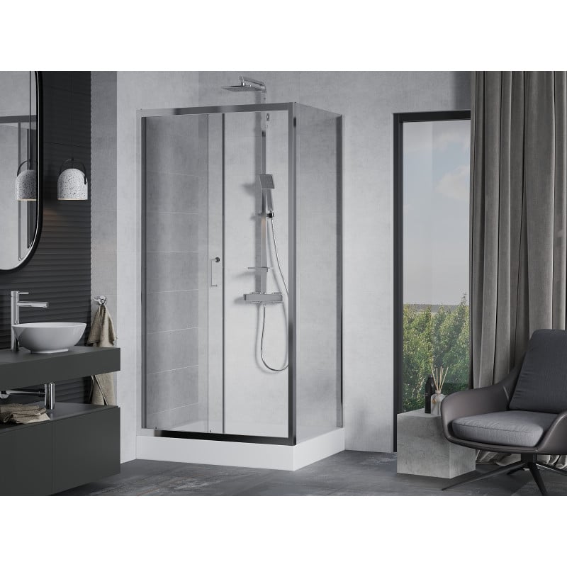 Mexen Apia sliding shower enclosure 100 x 80 cm, transparent, chrome + Rio shower tray - 840-100-080-01-00-4510
