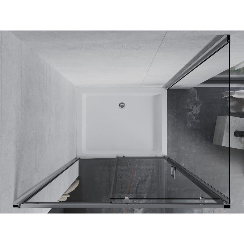 Mexen Apia sliding shower enclosure 100 x 80 cm, transparent, chrome + Rio shower tray - 840-100-080-01-00-4510