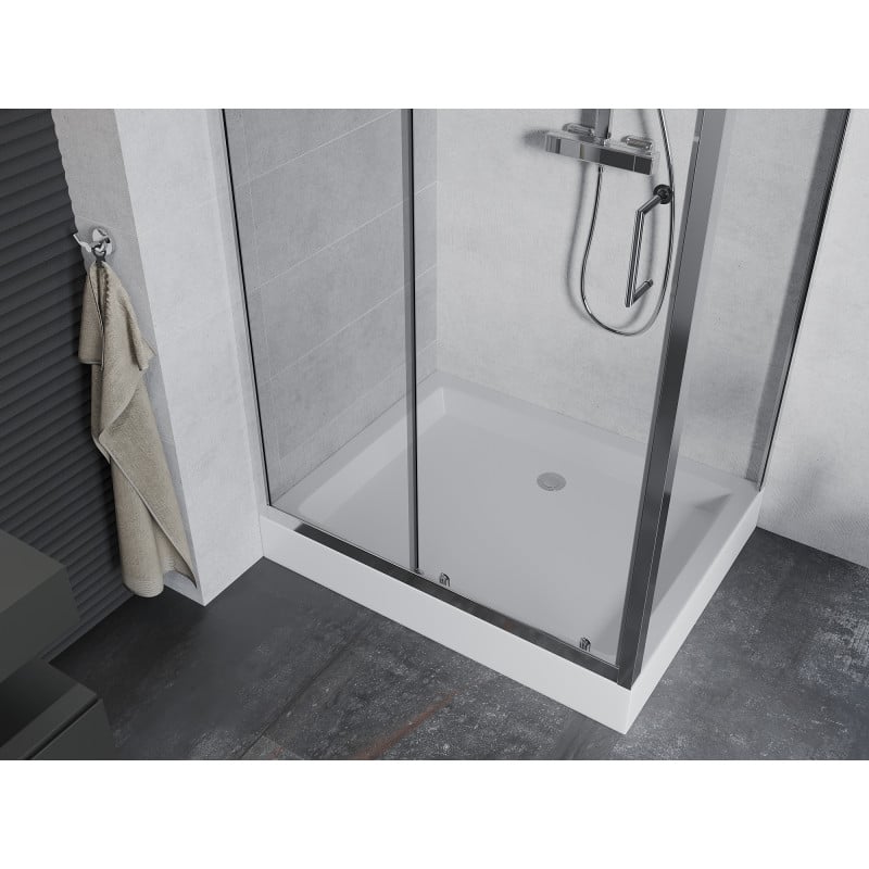 Mexen Apia sliding shower enclosure 100 x 80 cm, transparent, chrome + Rio shower tray - 840-100-080-01-00-4510