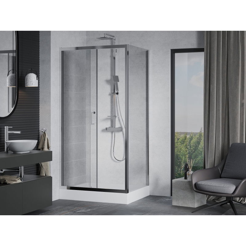 Mexen Apia sliding shower enclosure 120 x 80 cm, transparent, chrome + Rio shower tray - 840-120-080-01-00-4510