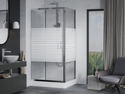 Mexen Apia extendable shower cubicle 100 x 80 cm, Stripes, Chrome + shower tray Rio - 840-100-080-01-20-4510