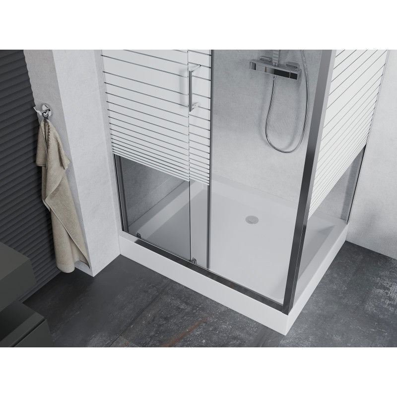 Mexen Apia sliding shower cabin 120 x 80 cm, white stripes, chrome + Rio shower tray - 840-120-080-01-20-4510