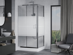 Mexen Apia sliding shower cabin 120 x 80 cm, white stripes, chrome + Rio shower tray - 840-120-080-01-20-4510