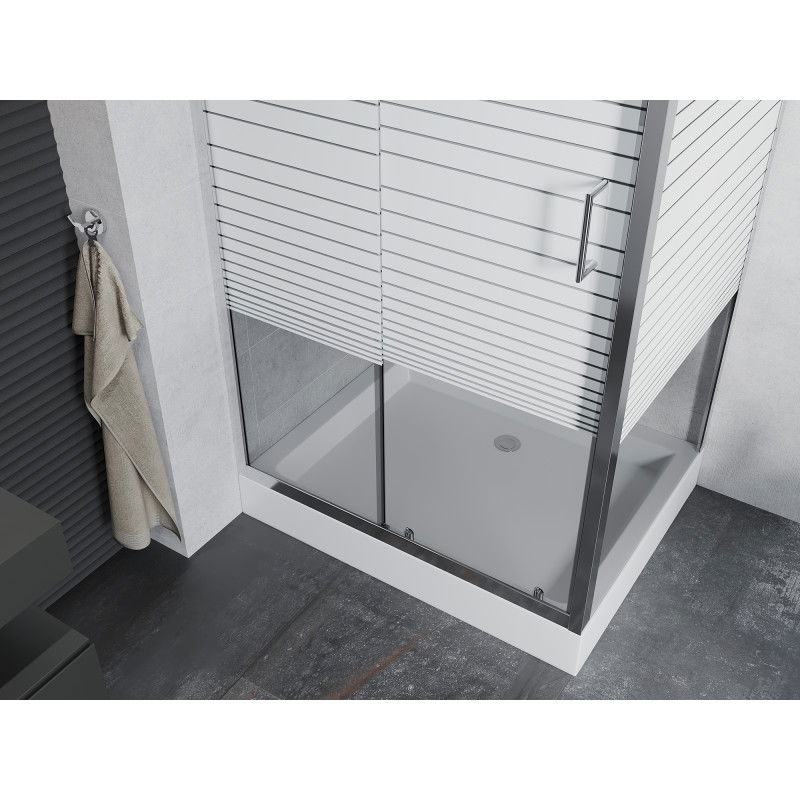 Mexen Apia sliding shower cabin 120 x 80 cm, white stripes, chrome + Rio shower tray - 840-120-080-01-20-4510