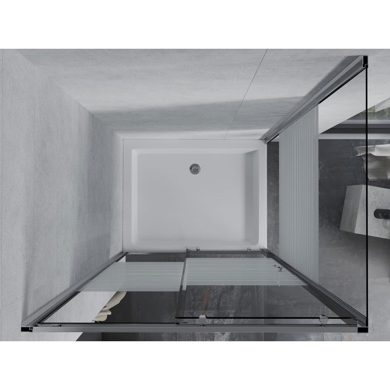 Mexen Apia sliding shower cabin 120 x 80 cm, white stripes, chrome + Rio shower tray - 840-120-080-01-20-4510