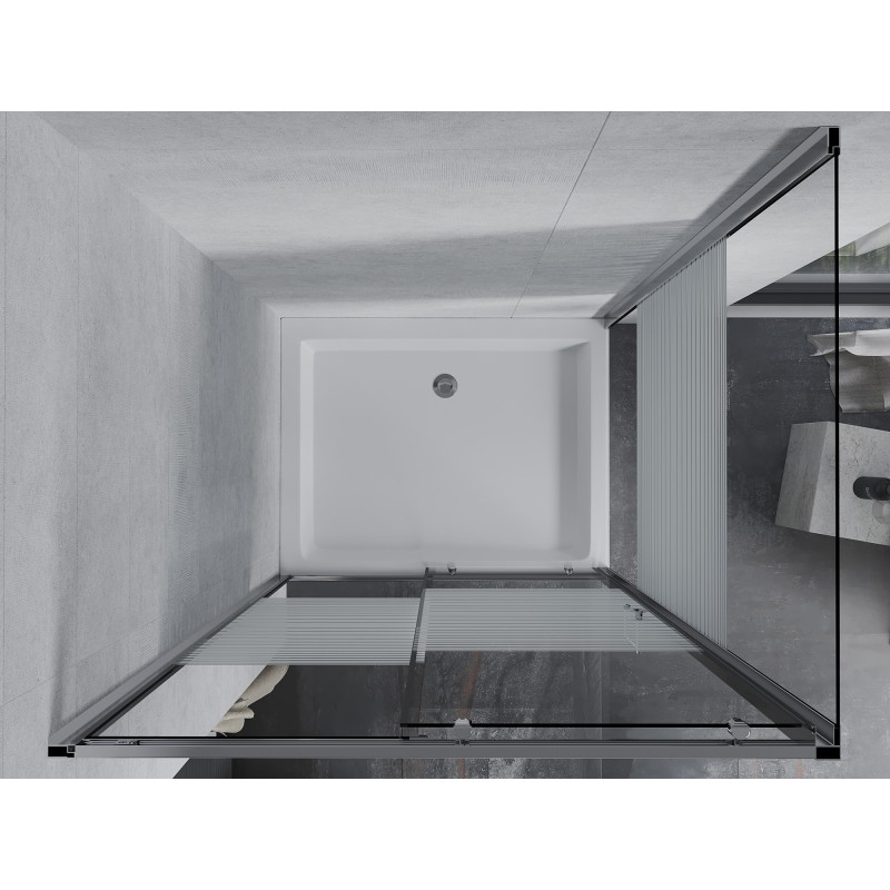 Mexen Apia sliding shower enclosure 120 x 90 cm, white stripes, chrome + Rio shower tray - 840-120-090-01-20-4510