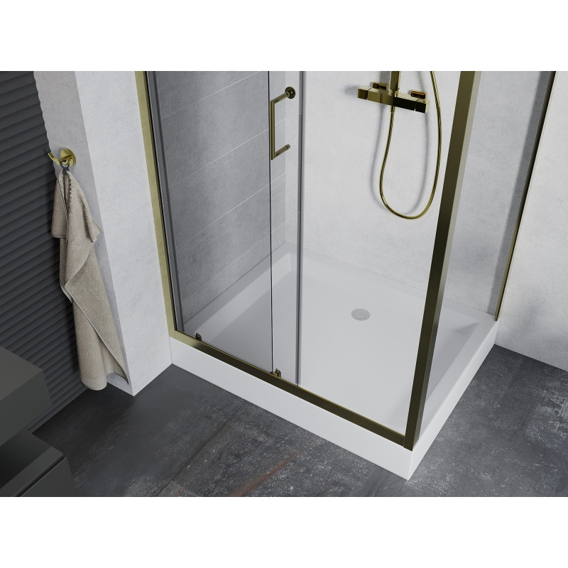 Mexen Apia sliding shower cabin 100 x 80 cm, transparent, gold + Rio tray - 840-100-080-50-00-4510
