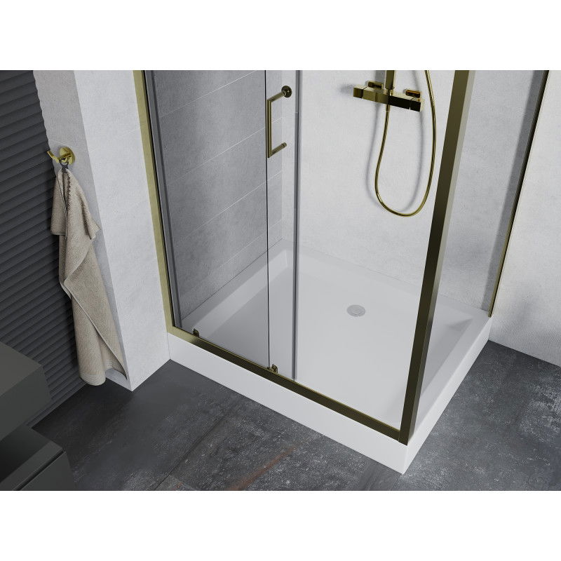 Mexen Apia sliding shower enclosure 100 x 80 cm, transparent, gold + Rio tray - 840-100-080-50-00-4510