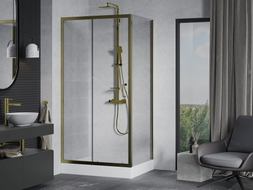 Mexen Apia sliding shower cabin 100 x 80 cm, transparent, gold + Rio tray - 840-100-080-50-00-4510