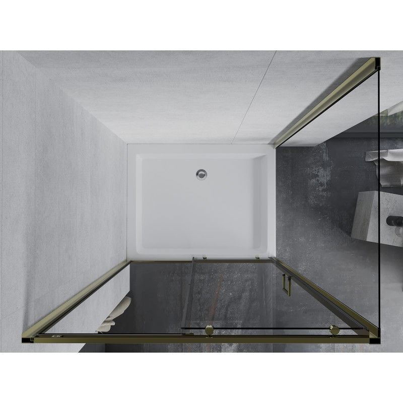 Mexen Apia sliding shower enclosure 120 x 80 cm, transparent, gold + Rio tray - 840-120-080-50-00-4510