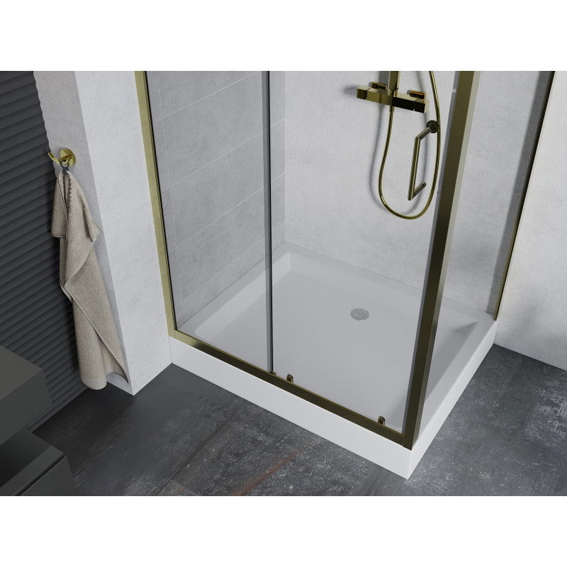 Mexen Apia sliding shower enclosure 120 x 80 cm, transparent, gold + Rio tray - 840-120-080-50-00-4510
