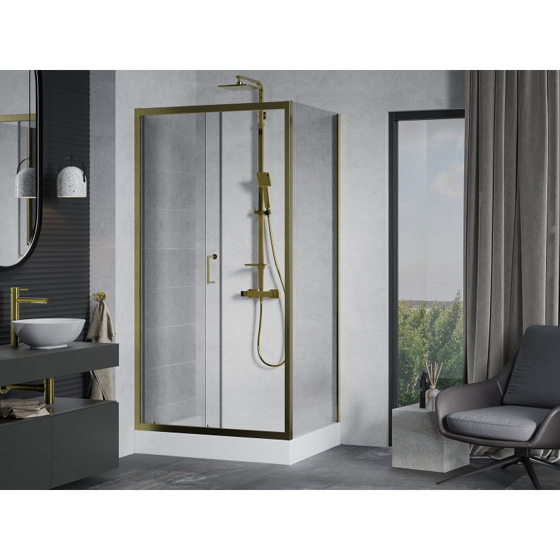 Mexen Apia sliding shower enclosure 120 x 80 cm, transparent, gold + Rio tray - 840-120-080-50-00-4510