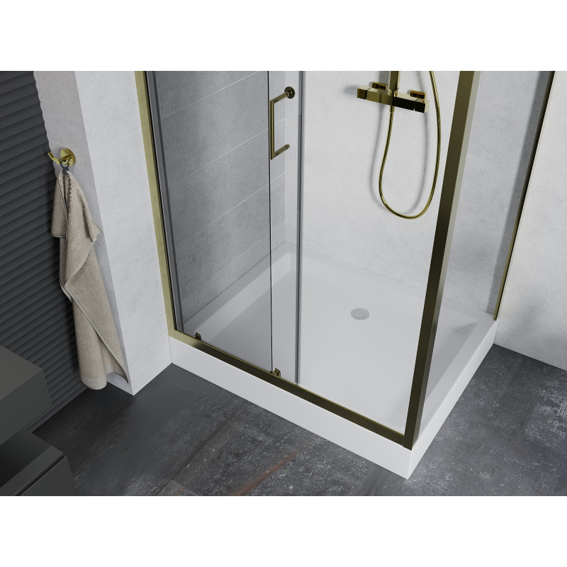 Mexen Apia sliding shower cabin 120 x 80 cm, transparent, gold + Rio shower tray - 840-120-080-50-00-4510
