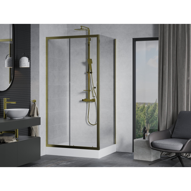 Mexen Apia sliding shower cabin 120 x 80 cm, transparent, gold + Rio shower tray - 840-120-080-50-00-4510