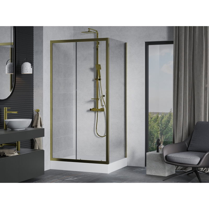 Mexen Apia sliding shower enclosure 120 x 80 cm, transparent, gold + Rio tray - 840-120-080-50-00-4510