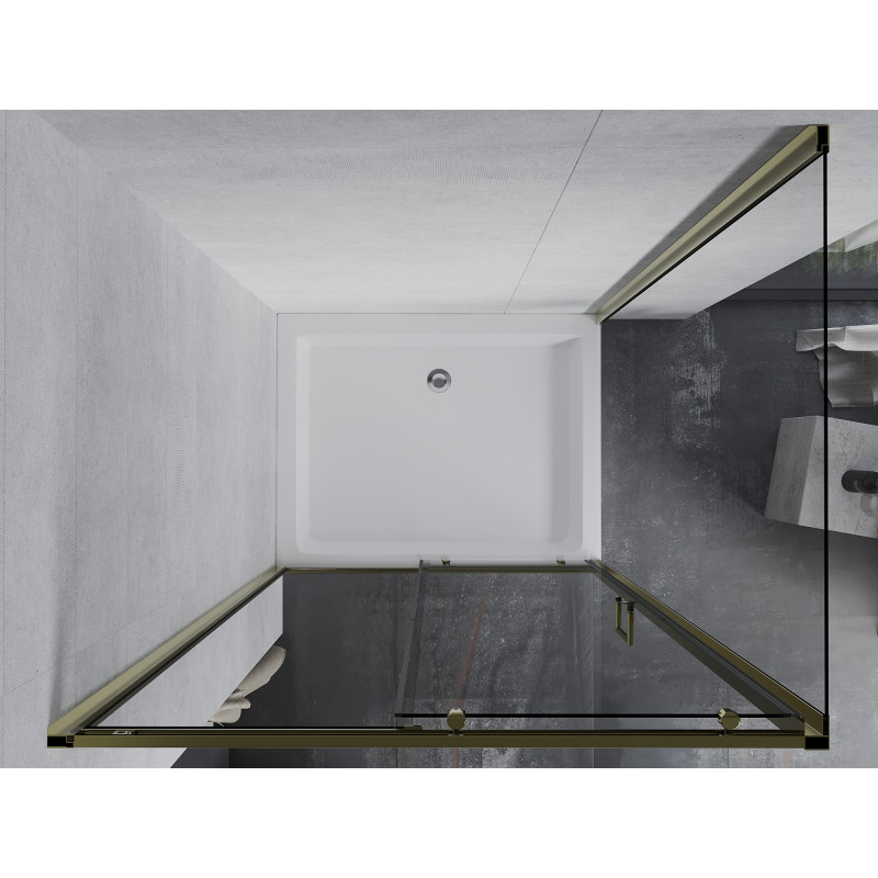 Mexen Apia sliding shower enclosure 120 x 90 cm, transparent, gold + Rio shower tray - 840-120-090-50-00-4510