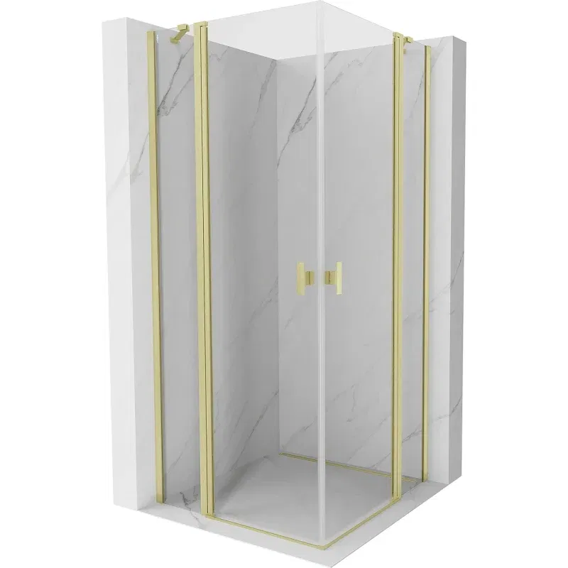 Mexen Mist Duo 70 x 70 cm Hinged Shower Enclosure, Transparent, Brushed Gold - 8A4-070-070-55-00