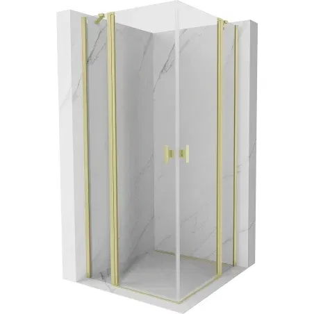 Mexen Mist Duo 70 x 70 cm Hinged Shower Enclosure, Transparent, Brushed Gold - 8A4-070-070-55-00