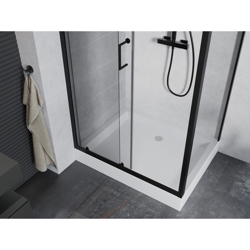 Mexen Apia sliding shower cabin 100 x 80 cm, transparent, black + Rio shower tray - 840-100-080-70-00-4510