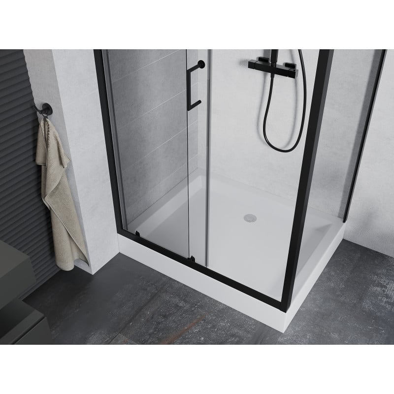 Mexen Apia sliding shower enclosure 100 x 80 cm, transparent, black + Rio shower tray - 840-100-080-70-00-4510