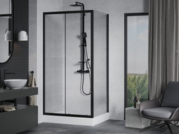 Mexen Apia sliding shower cabin 100 x 80 cm, transparent, black + Rio shower tray - 840-100-080-70-00-4510
