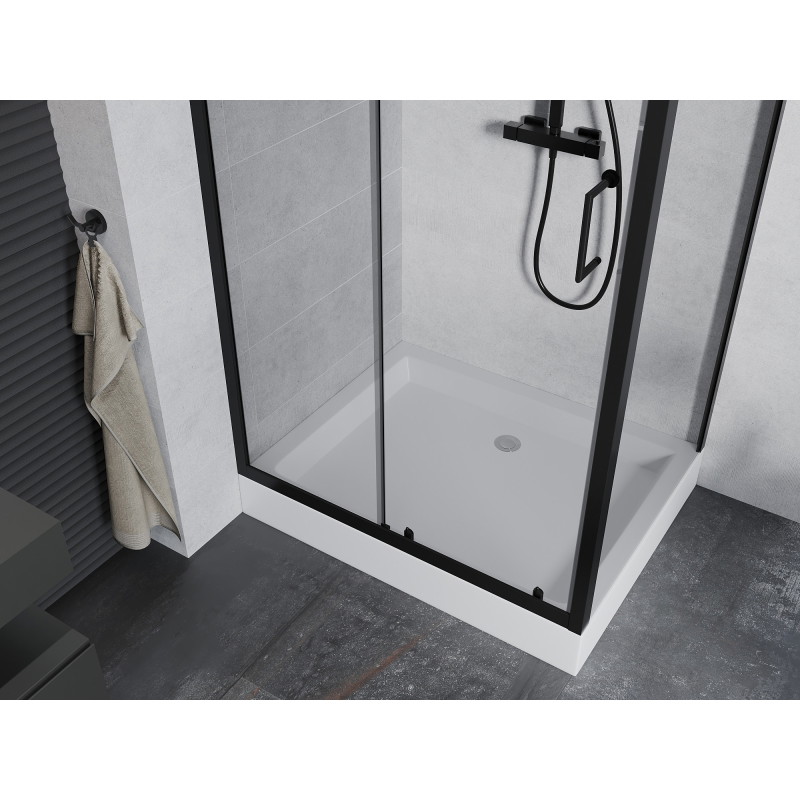 Mexen Apia sliding shower cabin 100 x 80 cm, transparent, black + Rio shower tray - 840-100-080-70-00-4510
