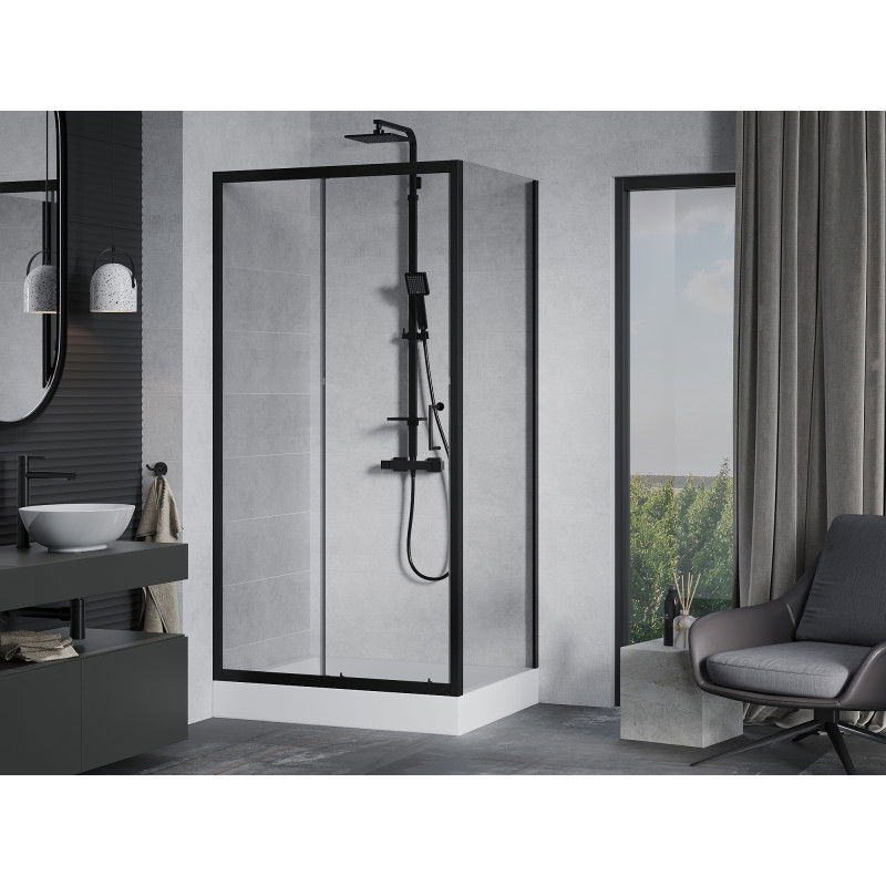 Mexen Apia Sliding Shower Enclosure 120 x 80 cm, Transparent, Black + Rio Shower Tray - 840-120-080-70-00-4510