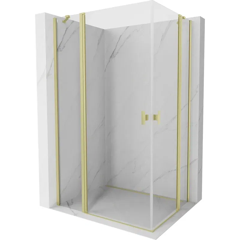 Mexen Mist Duo Hinged Shower Enclosure 120 x 90 cm, Transparent, Brushed Gold - 8A4-120-090-55-00