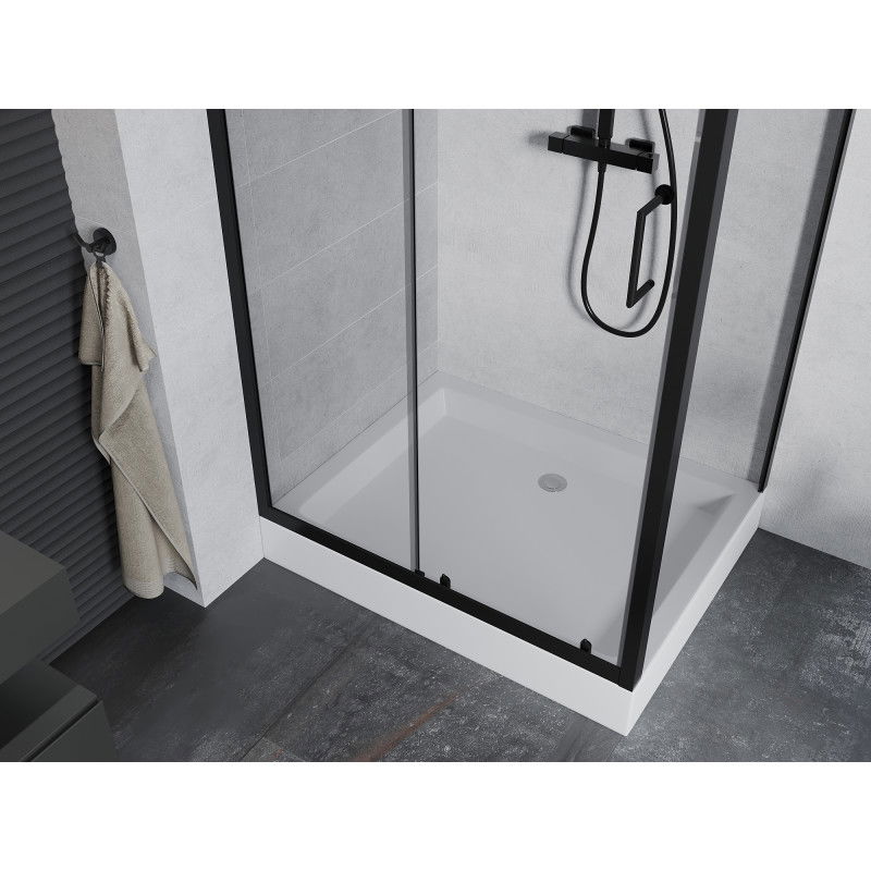 Mexen Apia Sliding Shower Enclosure 120 x 80 cm, Transparent, Black + Rio Shower Tray - 840-120-080-70-00-4510