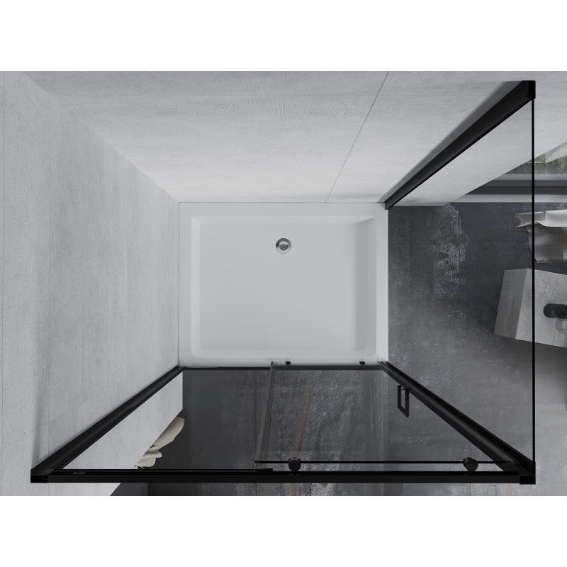 Mexen Apia Sliding Shower Enclosure 120 x 80 cm, Transparent, Black + Rio Shower Tray - 840-120-080-70-00-4510