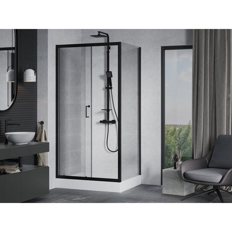 Mexen Apia sliding shower cabin 120 x 90 cm, transparent, black + Rio tray - 840-120-090-70-00-4510