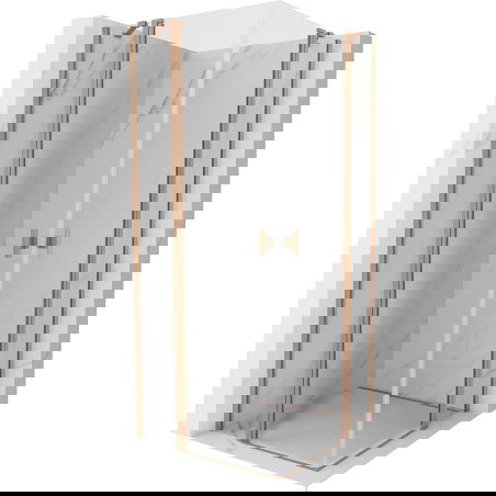 Mexen Mist Duo 90 x 90 cm Pivot Shower Enclosure, Transparent, Brushed Copper - 8A4-090-090-65-00